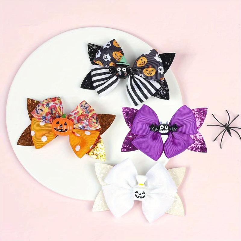 Halloween Bow Hair Clips Party Hairpins Pumpkin Bat Print Hair Accessories