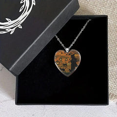 Dark Halloween Witch & Cat Necklace Heart Necklace Gift