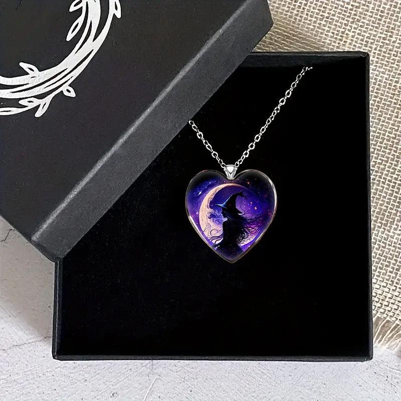 Halloween Witch Necklace Retro Heart Pendant Gift for Friends