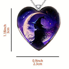 Halloween Witch Necklace Retro Heart Pendant Gift for Friends