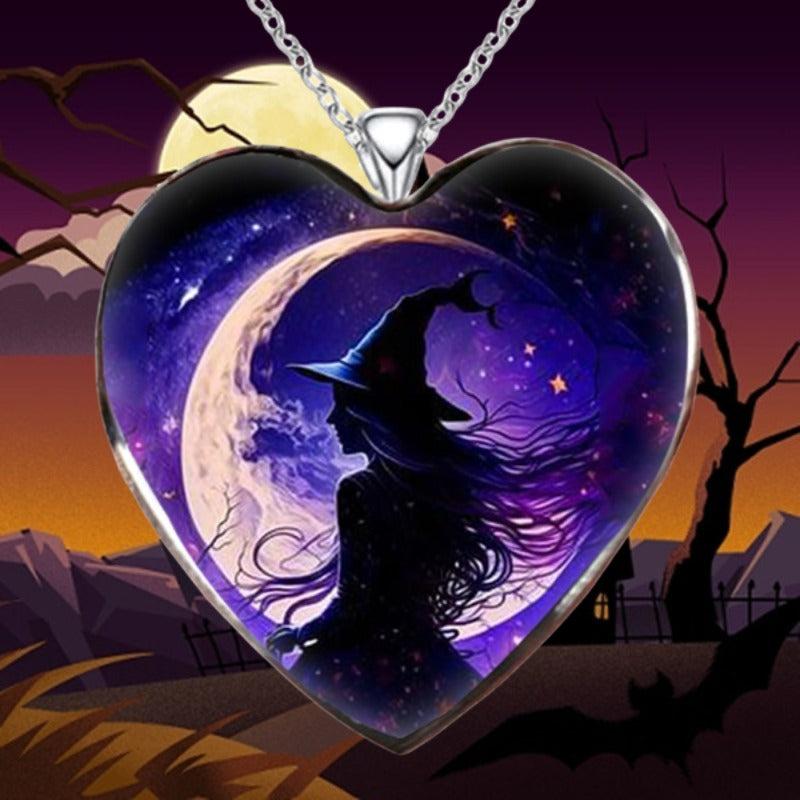 Halloween Witch Necklace Retro Heart Pendant Gift for Friends