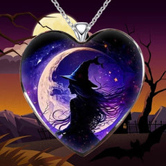 Halloween Witch Necklace Retro Heart Pendant Gift for Friends