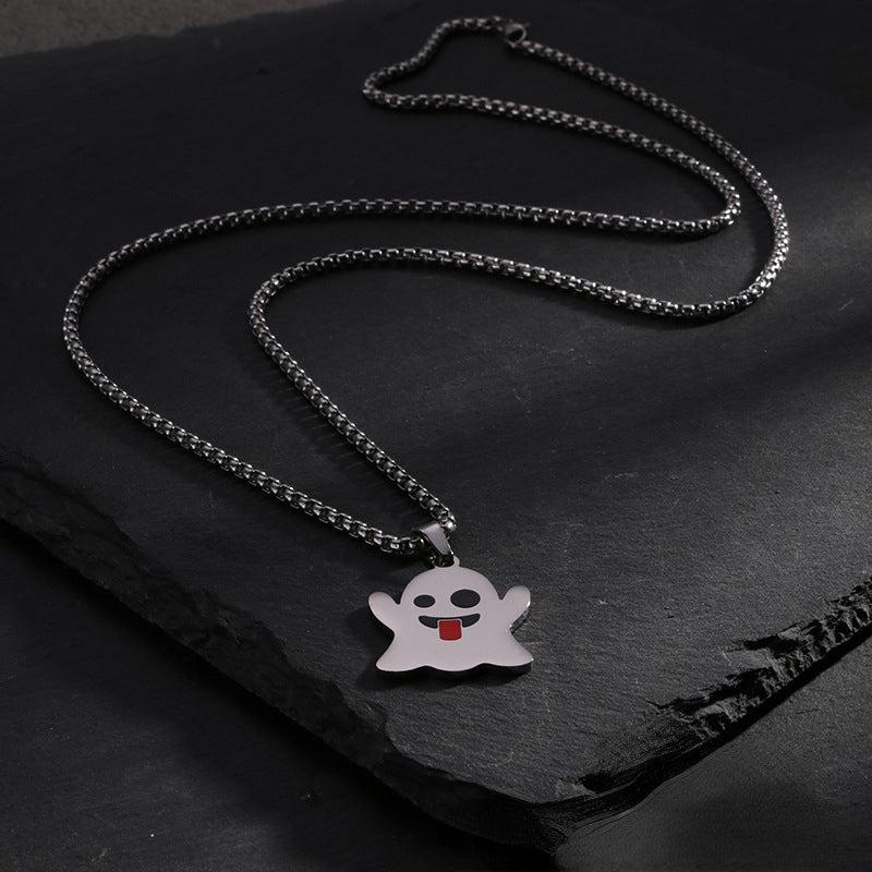 Halloween Ghost Pendant Necklace Ghost Face Sweater Chain