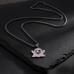 Halloween Ghost Pendant Necklace Ghost Face Sweater Chain