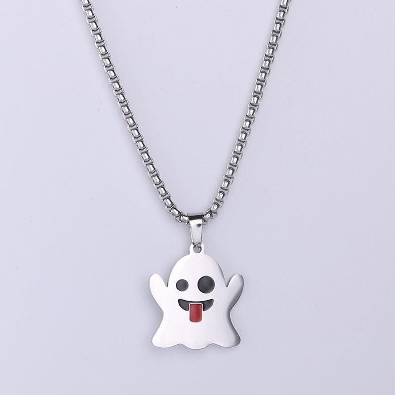 Halloween Ghost Pendant Necklace Ghost Face Sweater Chain