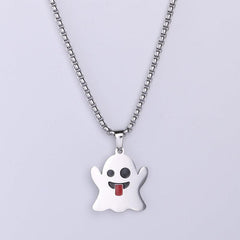 Halloween Ghost Pendant Necklace Ghost Face Sweater Chain