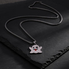 Halloween Ghost Pendant Necklace Ghost Face Sweater Chain