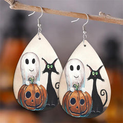 Halloween Faux Leather Pumpkin Ghost Earrings Teardrop Earrings Women Girls