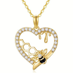 Heart Shaped Honeycomb & Little Bee Pendant Necklace