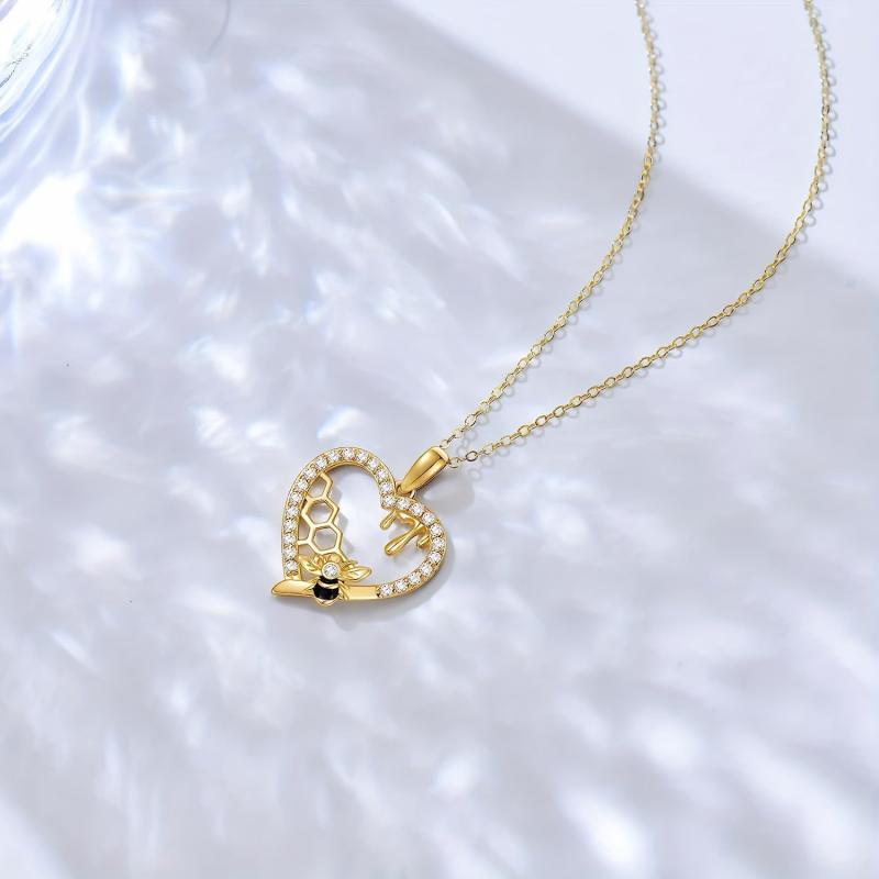 Heart Shaped Honeycomb & Little Bee Pendant Necklace