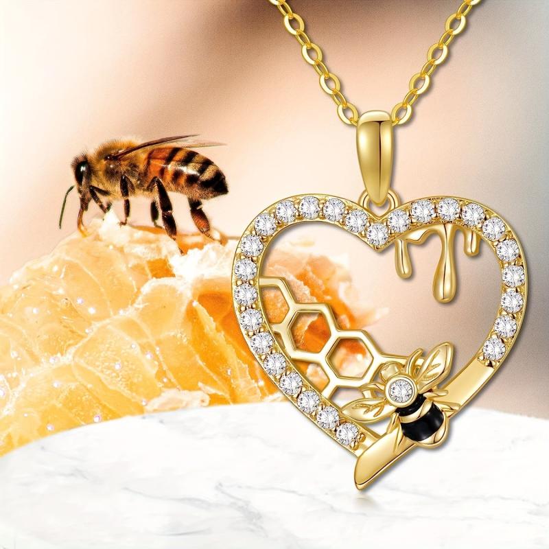 Heart Shaped Honeycomb & Little Bee Pendant Necklace