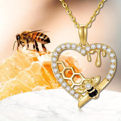 Heart Shaped Honeycomb & Little Bee Pendant Necklace