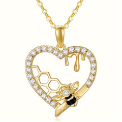 Heart Shaped Honeycomb & Little Bee Pendant Necklace
