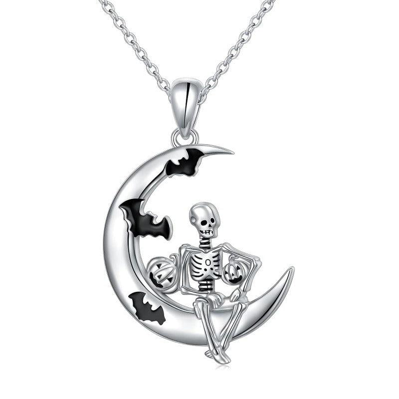 Gothic Pumpkin Skull Bat Moon Pendant Necklace