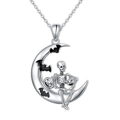 Gothic Pumpkin Skull Bat Moon Pendant Necklace