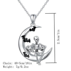 Gothic Pumpkin Skull Bat Moon Pendant Necklace