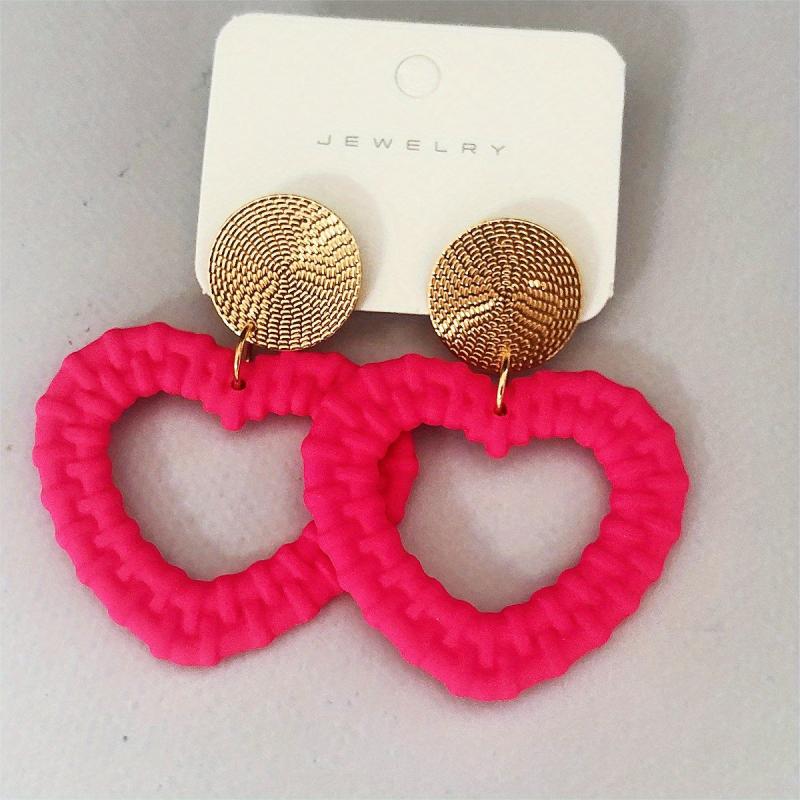 Acrylic Fruit Knitted Heart Earrings Rose Green Pink Hollow Gift