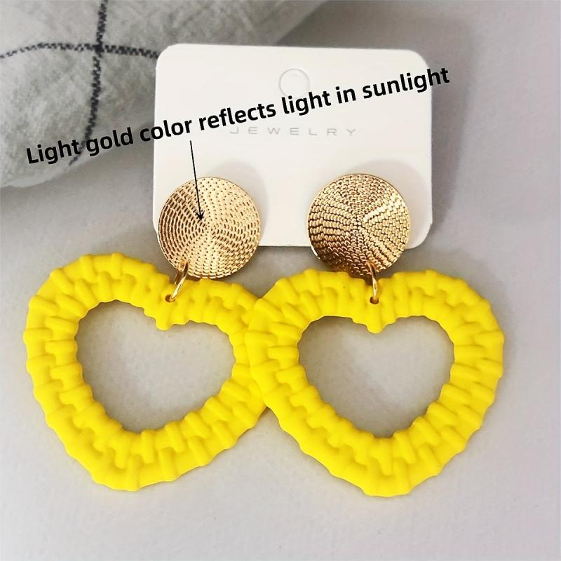 Acrylic Fruit Knitted Heart Earrings Rose Green Pink Hollow Gift