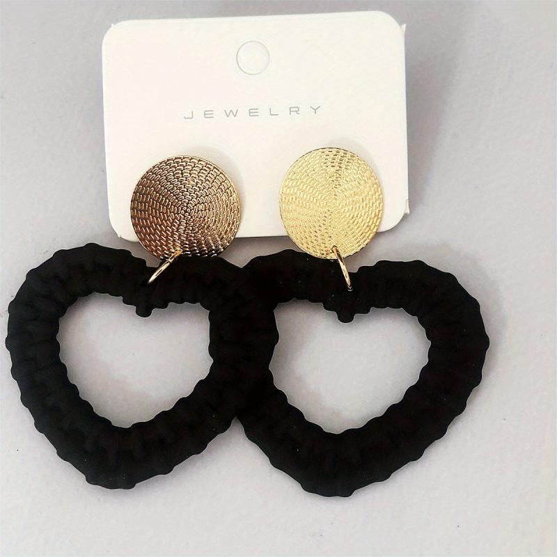 Acrylic Fruit Knitted Heart Earrings Rose Green Pink Hollow Gift