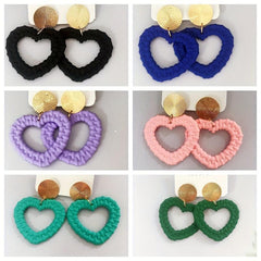 Acrylic Fruit Knitted Heart Earrings Rose Green Pink Hollow Gift