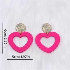 Acrylic Fruit Knitted Heart Earrings Rose Green Pink Hollow Gift