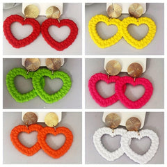 Acrylic Fruit Knitted Heart Earrings Rose Green Pink Hollow Gift