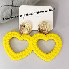 Acrylic Fruit Knitted Heart Earrings Rose Green Pink Hollow Gift