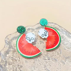 3 Pairs Halloween Skull Watermelon Dangle Earrings