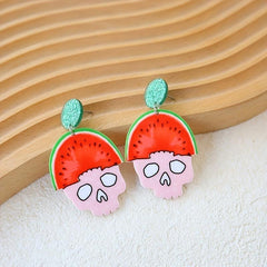 3 Pairs Halloween Skull Watermelon Dangle Earrings