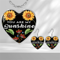 Sunflower Glass Pendant Earrings Graduation Gift