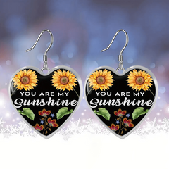 Sunflower Glass Pendant Earrings Graduation Gift