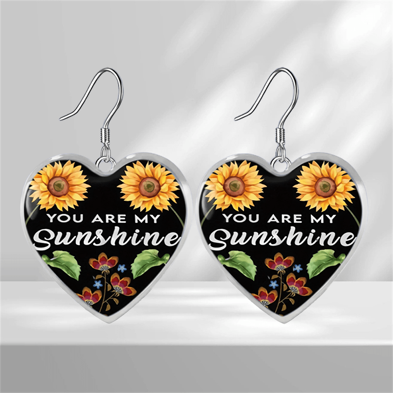 Sunflower Glass Pendant Earrings Graduation Gift