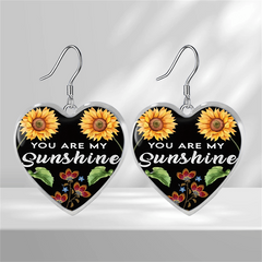 Sunflower Glass Pendant Earrings Graduation Gift