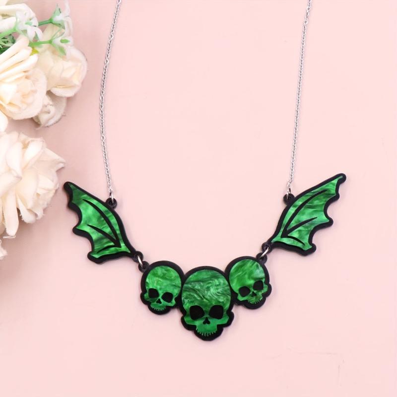 Acrylic Gothic Skull Bat Necklace Halloween Decoration Birthday Gift
