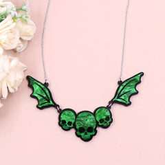 Acrylic Gothic Skull Bat Necklace Halloween Decoration Birthday Gift
