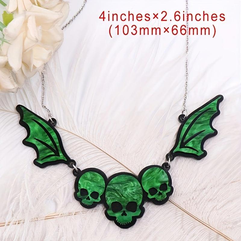 Acrylic Gothic Skull Bat Necklace Halloween Decoration Birthday Gift
