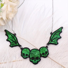Acrylic Gothic Skull Bat Necklace Halloween Decoration Birthday Gift