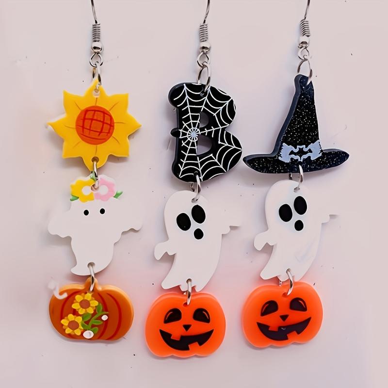 Halloween Dangle Earrings Fun Bat Ghost Pumpkin Dangling Girls Party Holiday