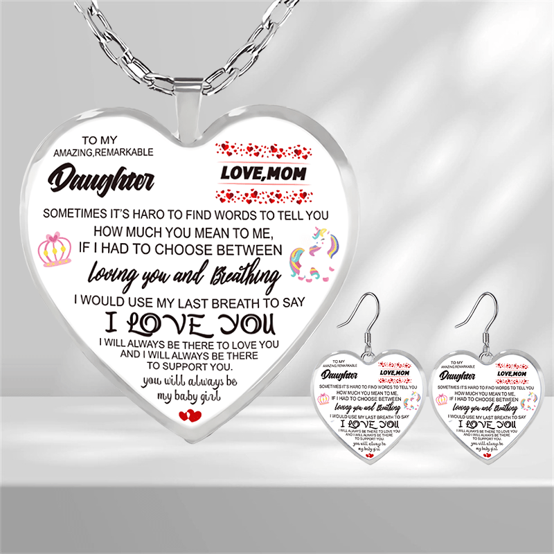 Unicorn Pattern Heart Glass Pendant Earrings - Girl Jewelry