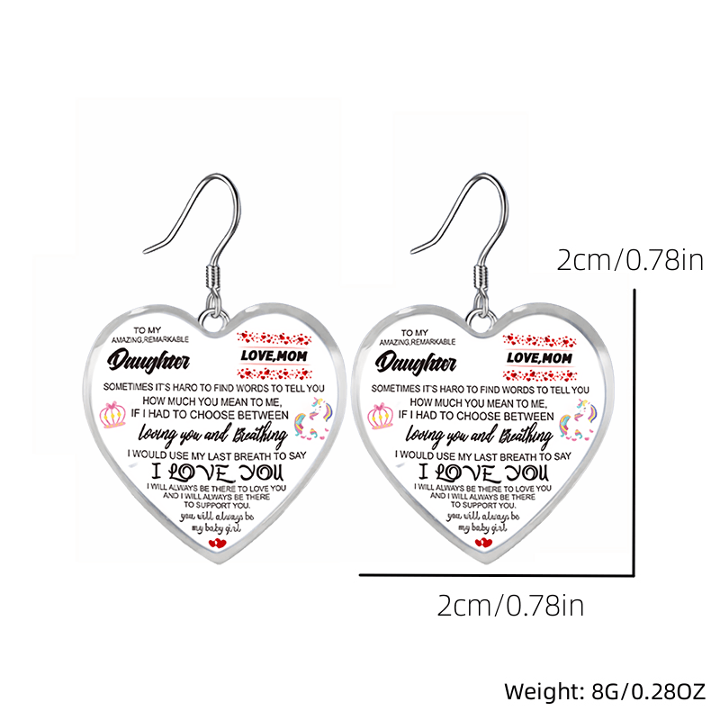 Unicorn Pattern Heart Glass Pendant Earrings - Girl Jewelry