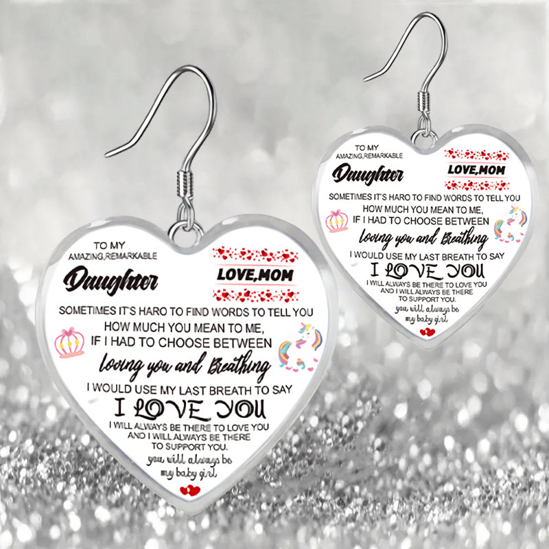 Unicorn Pattern Heart Glass Pendant Earrings - Girl Jewelry