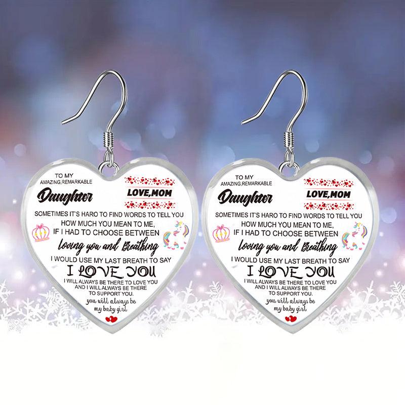 Unicorn Pattern Heart Glass Pendant Earrings - Girl Jewelry