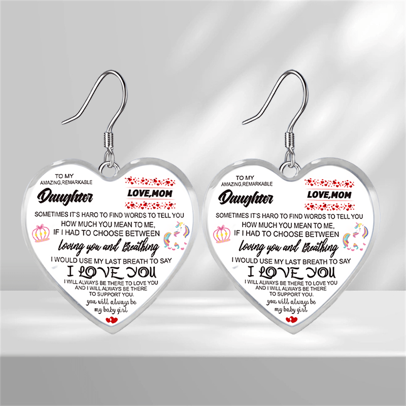 Unicorn Pattern Heart Glass Pendant Earrings - Girl Jewelry