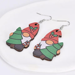 Santa Claus Christmas Tree Wooden Earrings Holiday Party Gift