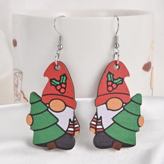 Santa Claus Christmas Tree Wooden Earrings Holiday Party Gift
