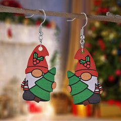 Santa Claus Christmas Tree Wooden Earrings Holiday Party Gift