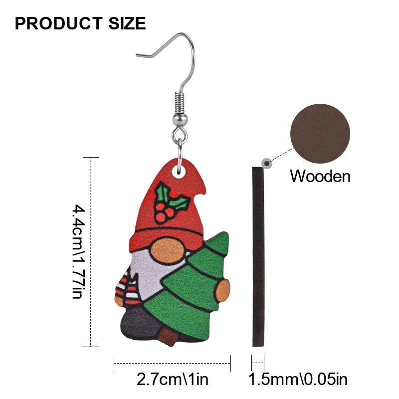 Santa Claus Christmas Tree Wooden Earrings Holiday Party Gift