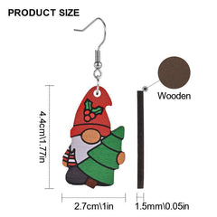 Santa Claus Christmas Tree Wooden Earrings Holiday Party Gift