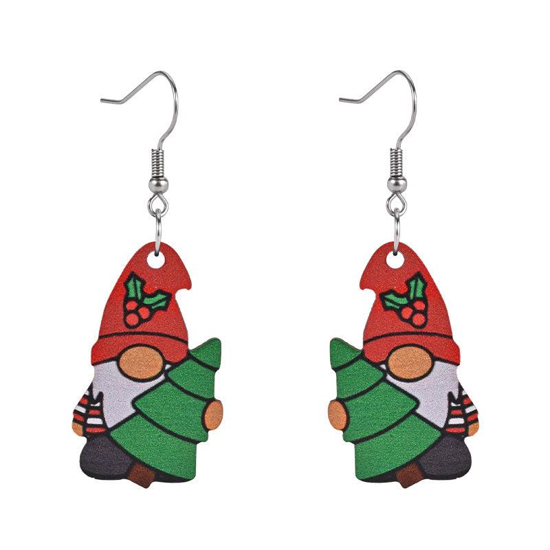 Santa Claus Christmas Tree Wooden Earrings Holiday Party Gift