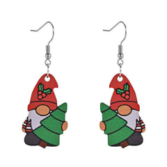 Santa Claus Christmas Tree Wooden Earrings Holiday Party Gift